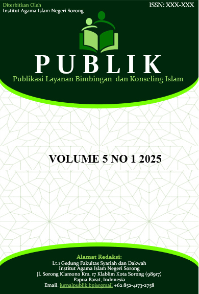 					View Vol. 5 No. 1 (2025): PUBLIK: Publikasi Layanan Bimbingan dan Konseling Islam
				